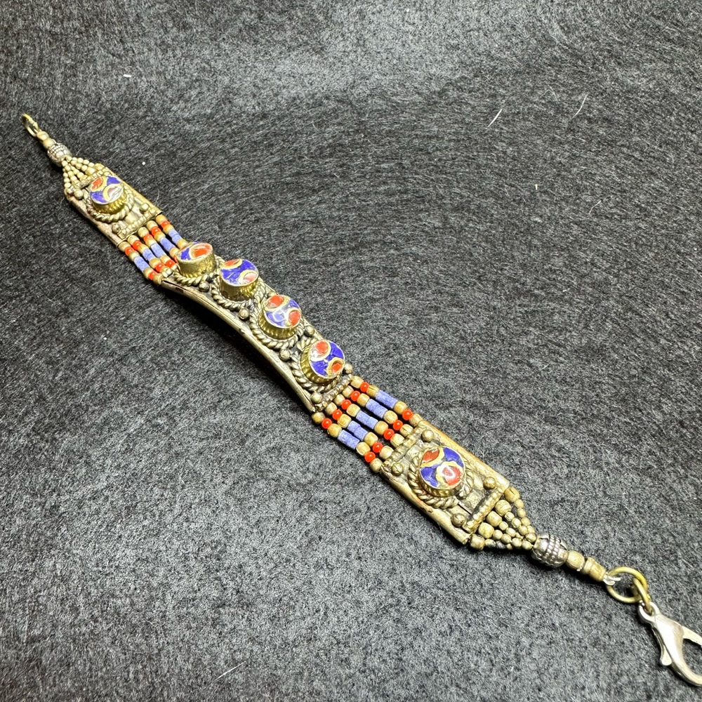 Lapis Lazuli and Coral Tibetan Bracelet
